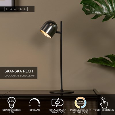 Lucide SKANSKA RECH - Oplaadbare Bureaulamp Binnen/Buiten - Accu/Batterij - LED Dimb. - CCT - 1x3W 3000K/6000K - IP44 - Grijs ijzer